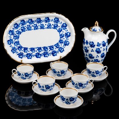 купить [Авторская подпись] Сервиз кофейный "Яблоньки" на 6 персон, автор Тодорская Вера Ивановна, фарфор, роспись, Дулевский фарфоровый завод (Дулёво), СССР, 1960-1980 гг.