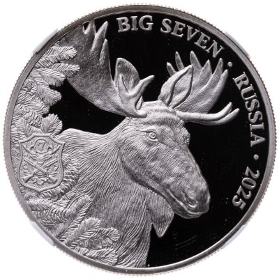 купить Камерун 500 франков CFA 2025 СПМД "Лось. Охота. Трофеи охотников", в слабе ННР PROOF 70