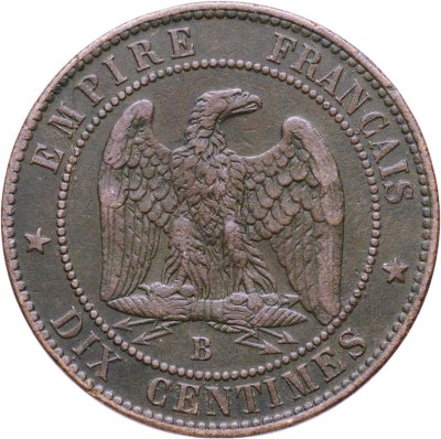 купить Франция 10 сантимов (centimes) 1855, знак монетного двора: "B" - Руан