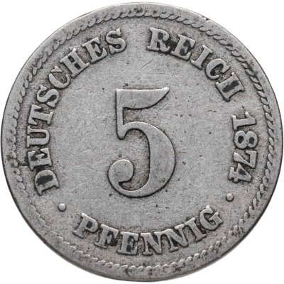 купить Германия 5 пфеннигов (pfennig) 1874 C знак монетного двора: "C" - Франкфурт-на-Майне