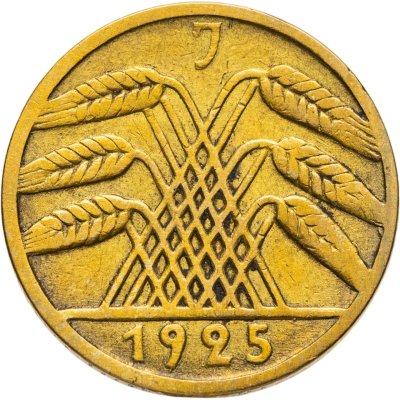 купить Германия 5 рейхспфеннигов (reichspfennig) 1925 J знак монетного двора "J" — Гамбург