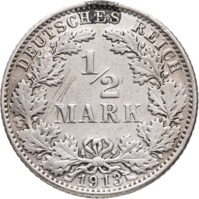 купить Германия 1/2 марки (mark) 1913 Знак монетного двора: "E"