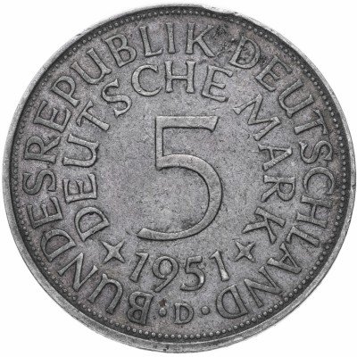 Купить Германия 5 марок 1951 "D"