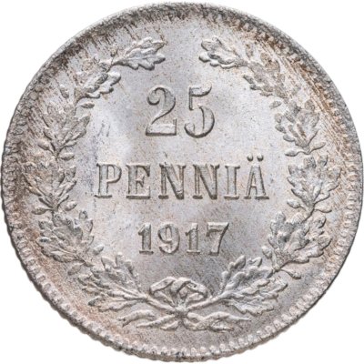купить 25 пенни (pennia) 1917 S гербовый орёл без корон, Российская Финляндия