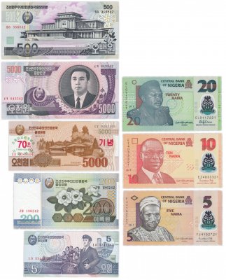 купить Набор из 8 банкнот Северная Корея 1998-2019 и Нигерия 2014-2019 [товар по акции]