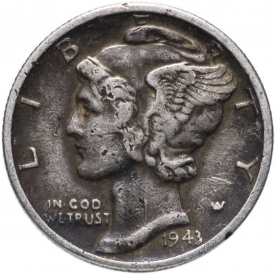 Купить США 10 центов (дайм, one dime) 1943 Mercury Dime D