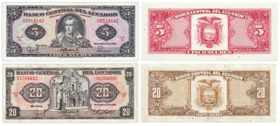 купить Эквадор набор из 2 банкнот 5, 20 сукре 1988