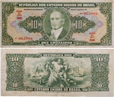 купить Бразилия 10 крузейро 1950 Pick 143