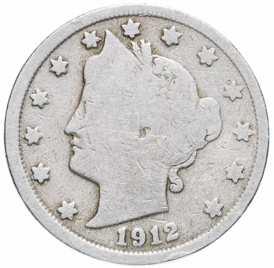 Монета США 5 центов (cents) 1912 Liberty Nickel стоимостью 600 руб.
