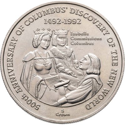 купить Тёркс и Кайкос 5 крон (crown) 1991 "500 лет открытию Америки"