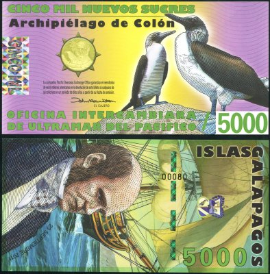 купить Галапагосские о-ва 5000 новых сукров 23.09.2011 [Пластик Pick NL] "Банкнота выпущена для коллекционеров и не является официальной денежной единицей"
