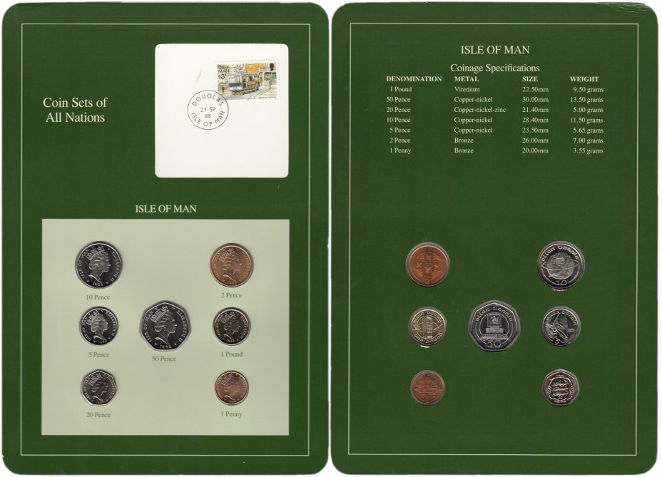 купить Серия "Наборы монет всех стран мира" - Остров Мэн (набор из 7 монет и 1 марки в буклете )