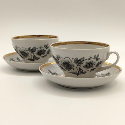 купить Набор из 2-х чайных пар с цветочным декором, фарфор, деколь, золочение, Дулевский фарфоровый завод (Дулёво), Россия, 1968-1991 гг.