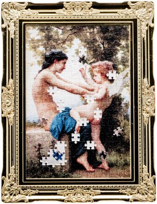 купить Камерун 500 франков 2024 "Паззл Вильям Бугро - Девушка, защищающая себя от Эроса" в футляре с сертификатом