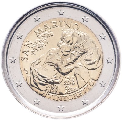 купить Сан-Марино 2 евро 2018 "500 лет со дня рождения Тинторетто", в буклете