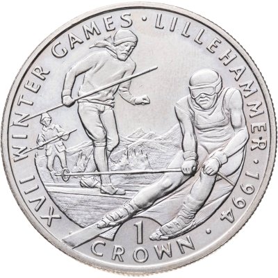 купить Гибралтар 1 крона (crown) 1993 "XVII Зимние олимпийские игры, Лиллехаммер 1994 - Лыжные гонки"