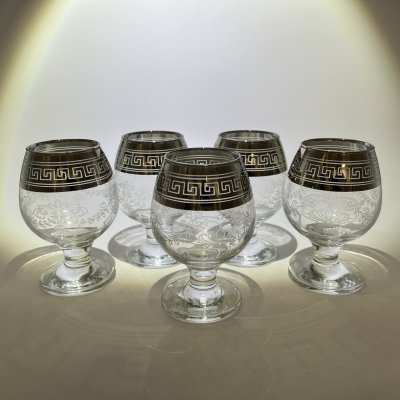 купить Набор из 5 коньячных бокалов, украшенных меандром, стекло, матирование, серебрение, Россия, 2000-2010 гг.