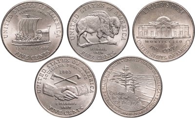 купить США набор 5 центов 2004-2006 серии "200 лет экспедиции Льюиса и Кларка освоение Запада", 5 штук