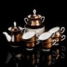 Купить Сервиз чайный коричневого цвета с цветочным декором, на 6 персон (20 предметов), фарфор, крытье, золочение, Минский фарфорово-фаянсовый завод, СССР, 1968-1983 гг.