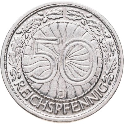 купить Германия 50 рейхспфеннигов (reichspfennig) 1928 знак монетного двора "J" — Гамбург
