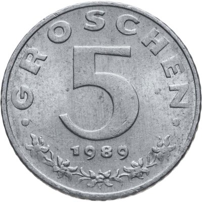 купить Австрия 5 грошей (groschen) 1989 (белый цвет)