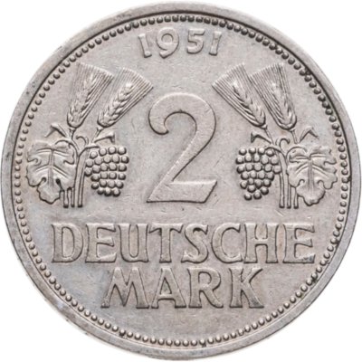 купить Германия 2 марки 1951, знак монетного двора: "D" - Мюнхен