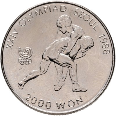 купить Южная Корея 2000 вон (won) 1987 "XXIV летние Олимпийские Игры, Сеул 1988 - Борьба"