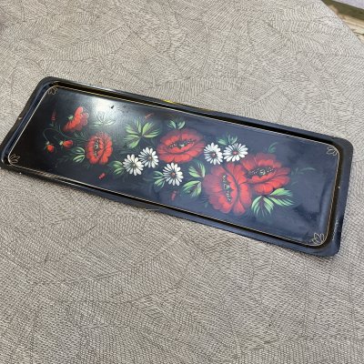 купить Поднос прямоугольной формы с цветным декором, жесть, роспись, Жостовская фабрика декоративной росписи, СССР, 1960-1980 гг.