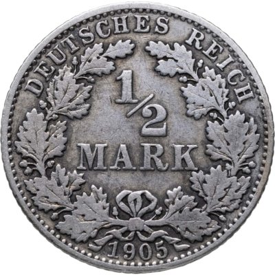 купить Германия 1/2 марки (mark) 1905, знак монетного двора: "E" - Мульденхюттен