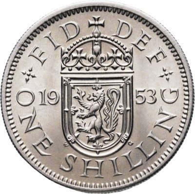 купить Великобритания 1 шиллинг (shilling) 1953 "Шотландский герб - атакующий лев внутри коронованного щита"