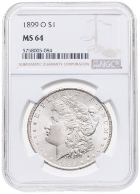 купить США 1 доллар (dollar) 1899 Доллар Моргана, знак монетного двора: "O" - Новый Орлеан в слабе NGC MS64