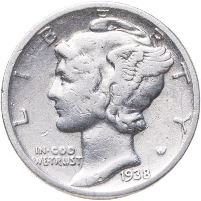 купить США 10 центов (дайм, one dime) 1938 Mercury Dime Без отметки монетного двора