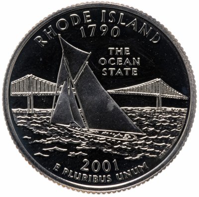 купить США 25 центов (квотер, 1/4 доллара, quarter dollar) 2001 S Квотер штата Род-Айленд знак монетного двора: "S"