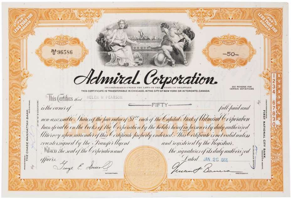 купить Акция США Admiral Corporation 1966- 1973 гг.