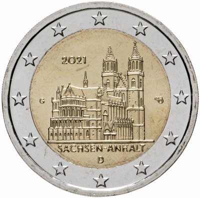 купить Германия 2 евро (euro) 2021 "Федеральная земля Саксония-Ангальт. Магдебургский собор" Знак монетного двора "G" - Карлсруэ