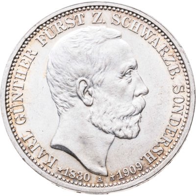 купить Германская империя ( Шварцбург-Зондерсгаузен) 3 марки (mark) 1909 Смерть Принца Карла Гюнтера (1830-1909 гг.)
