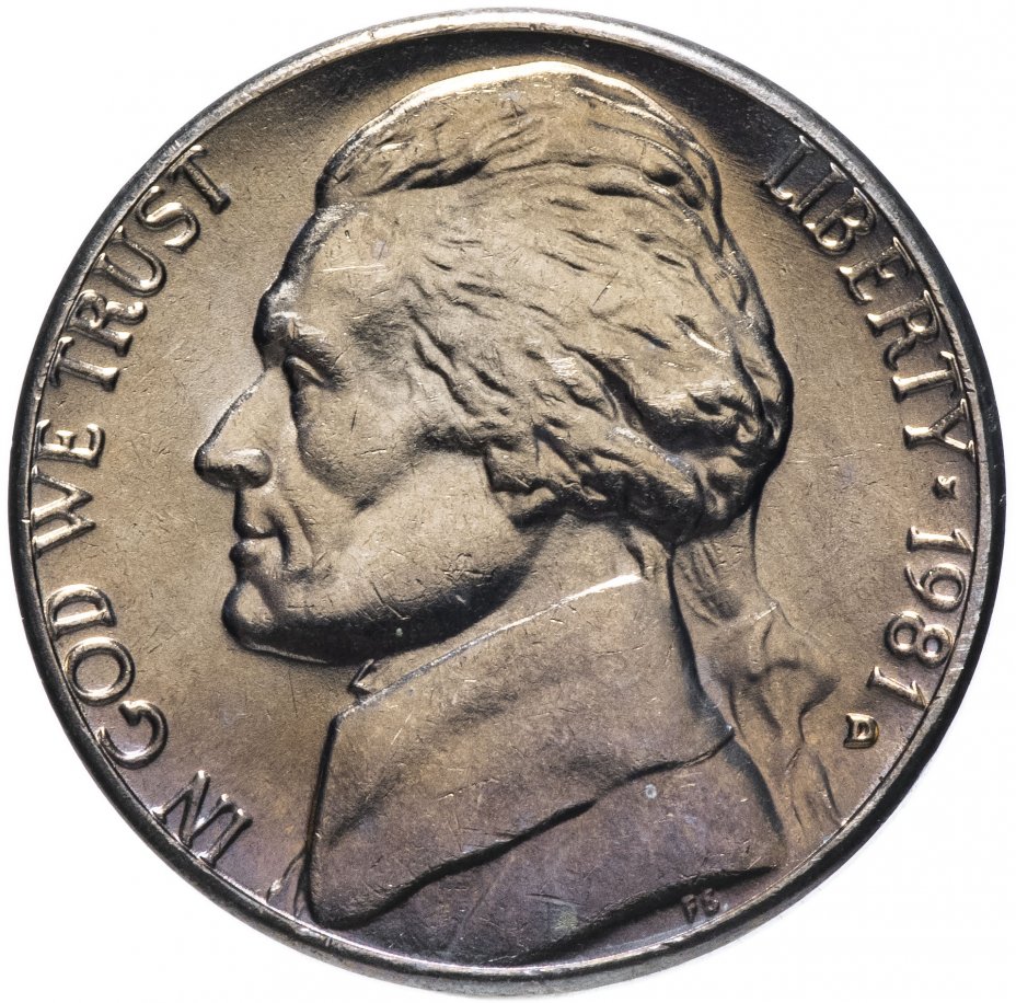 купить США 5 центов (cents) 1981 D Jefferson Nickel (Джефферсон) знак монетного двора "D"