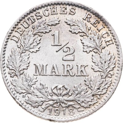 купить Германия 1/2 марки (mark) 1918, знак монетного двора: "D" - Мюнхен
