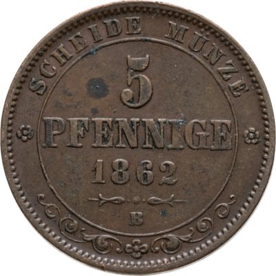 купить Германия, Саксония 5 пфеннигов 1862 B