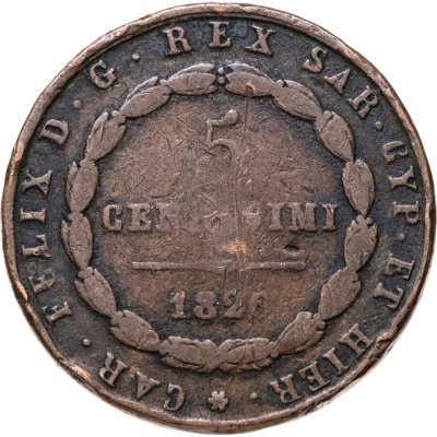 купить Сардиния 5 чентезимо (centesimi) 1826