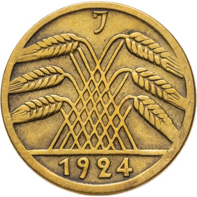 купить Германия 5 рентных пфеннигов (rentenpfennig) 1924 J знак монетного двора "J" — Гамбург