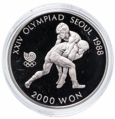 купить Южная Корея 2000 вон (won) 1987 "XXIV летние Олимпийские Игры, Сеул 1988 - Борьба"
