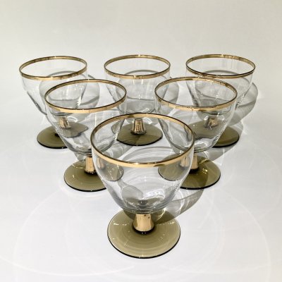 купить Набор из 6 рюмок (фужеров) с декором в виде золотой ленты, стекло, золочение, Европа, 1960-1970 гг.