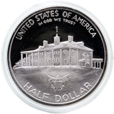 купить США 50 центов (1/2 доллара, half dollar) 1982 "250 лет со дня рождения Джорджа Вашингтона" в подарочном футляре