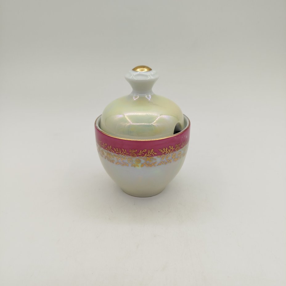 Купить Горчичница с растительным декором, фарфор, крытье, золочение, люстр, деколь, Fortuna Eisenberg, ГДР, 1960-1973 гг.