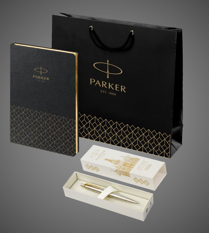 Купить Подарочный набор: Шариковая ручка Parker Jotter Russia SE, цвет: St. Steel GT и Ежедневник недатированный, чёрный, Металлы: латунь, нержавеющая сталь, позолота, позолота, 2026 г.
