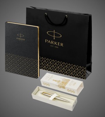 Купить Подарочный набор: Шариковая ручка Parker Jotter Russia SE, цвет: St. Steel GT и Ежедневник недатированный, чёрный, Металлы: латунь, нержавеющая сталь, позолота, позолота, 2026 г.