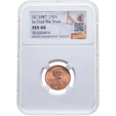 купить США 1 цент (cent) 1987 "Lincoln Memorial Cent" в слабе DNC PF66