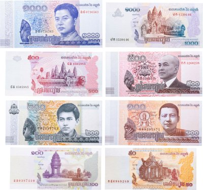 купить Камбоджа набор из 8 банкнот 50, 100, 200, 500, 1000 риелей 2001-2022