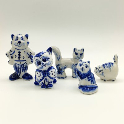 купить Набор из пяти статуэток "Коты", Гжель, фарфор, роспись, Россия, 1990-2015 гг.